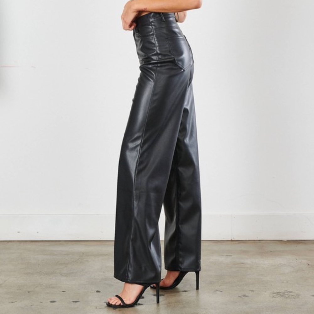 VEGAN LEATHER WIDE LEG PANT - Picture 4 of 10